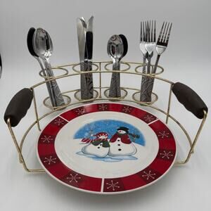 Vintage Buffet Serving Holder Gold Toned Metal Caddy 1980s